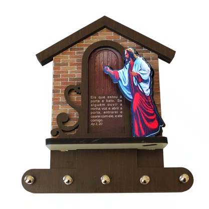 Porta Chaves Jesus Bate na Porta 3D MDF Resinado - 20 cm