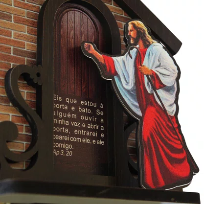 Porta Chaves Jesus Bate na Porta 3D MDF Resinado - 20 cm