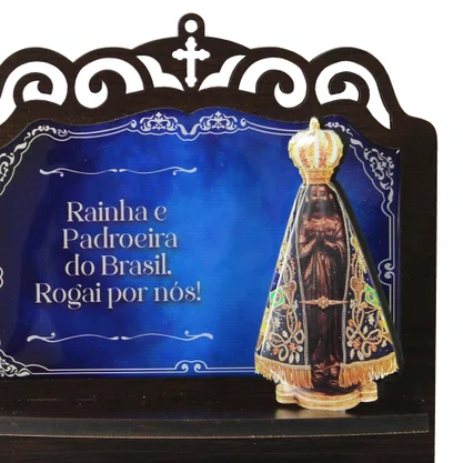 Porta Chaves Nossa Senhora Aparecida 3D Madeira Resinada - Azul - 18 cm