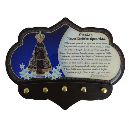Porta Chaves Nossa Senhora Aparecida em MDF Resinado - 16 cm