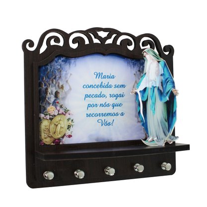 Porta Chaves Nossa Senhora das Graças 3D Madeira Resinada - 17,5 cm x 18 cm