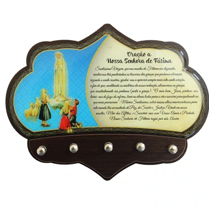 Porta Chaves Nossa Senhora de Fátima em MDF Resinado - 16 cm