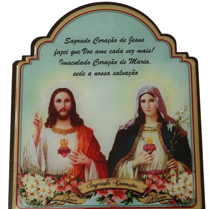 Porta Chaves Sagrado Coração de Jesus e Imaculado Coração de Maria Modelo Provençal em MDF Resinado 21cm