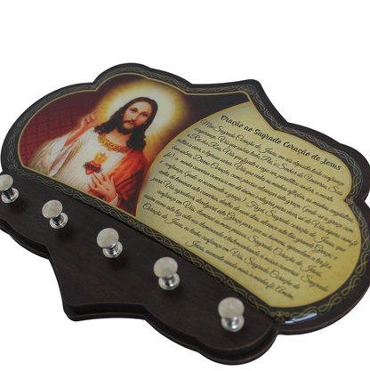 Porta Chaves Sagrado Coração de Jesus em MDF Resinado 16 cm