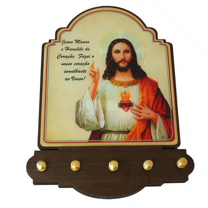 Porta Chaves Sagrado Coração de Jesus Modelo Provençal MDF Resinado - 21 cm x 16 cm