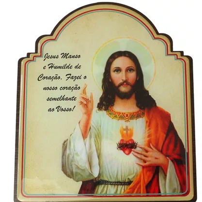 Porta Chaves Sagrado Coração de Jesus Modelo Provençal MDF Resinado - 21 cm x 16 cm