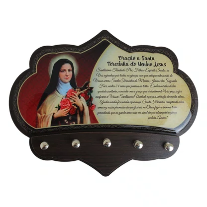 Porta Chaves Santa Teresinha do Menino Jesus em MDF Resinado - 16 cm