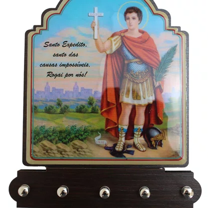 Porta Chaves Santo Expedito Modelo Provençal em MDF Resinado - 21cm