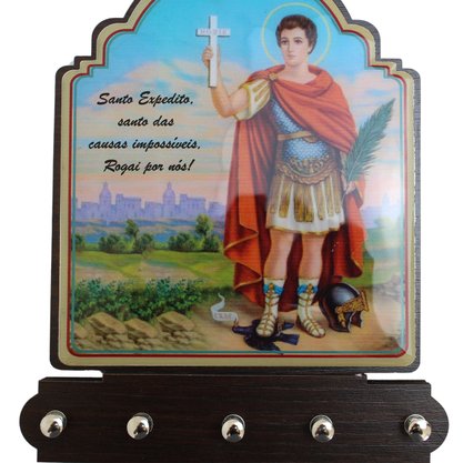 Porta Chaves Santo Expedito Modelo Provençal em MDF Resinado - 21cm