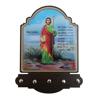 Porta Chaves São Judas Tadeu Modelo Provençal em MDF Resinado 21 cm