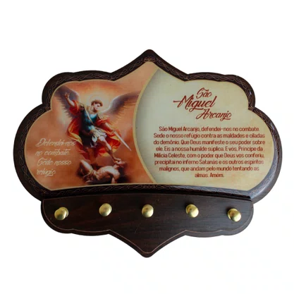 Porta Chaves São Miguel Arcanjo em MDF Resinado - 16 cm
