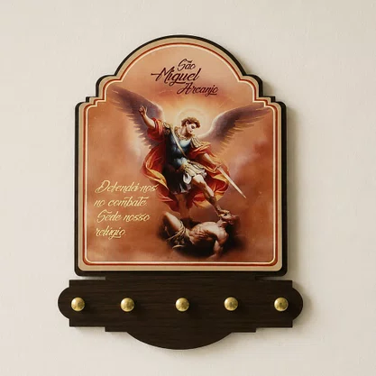 Porta Chaves São Miguel Arcanjo Modelo Provençal em MDF Resinado - 21 cm