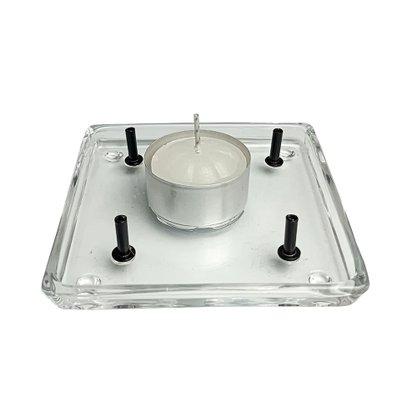 Porta Incenso Quadrado Vidro Quatro Pinos e Vela Rechô Branca - 10 cm
