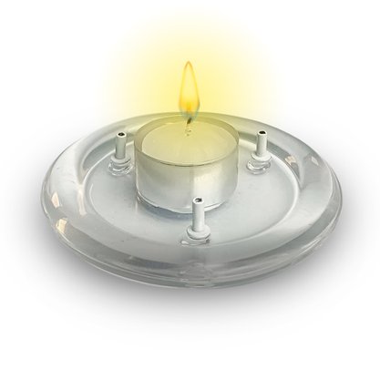 Porta Incenso Vidro Redondo Três Pinos e  Vela Rechô Branca - 11 cm