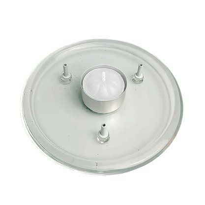 Porta Incenso Vidro Redondo Três Pinos e  Vela Rechô Branca  - 14 cm
