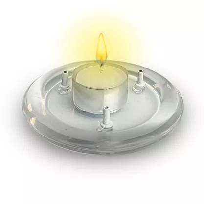 Porta Incenso Vidro Redondo Três Pinos e  Vela Rechô Branca  - 14 cm