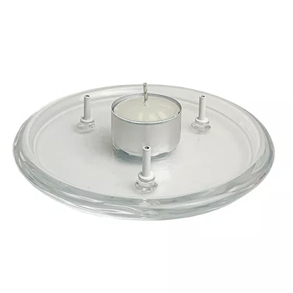 Porta Incenso Vidro Redondo Três Pinos e  Vela Rechô Branca  - 14 cm