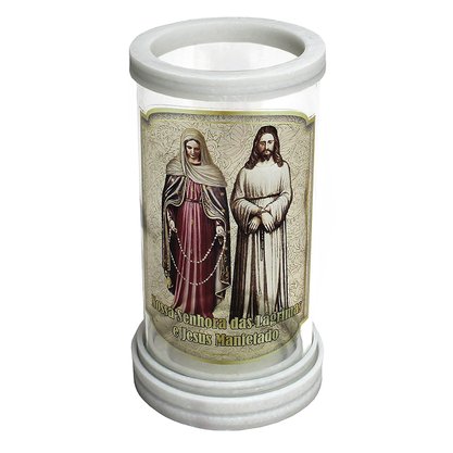 Porta Vela Vidro e Mármore Nossa Senhora das Lágrimas e Jesus Manietado