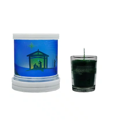Porta Vela Vidro Base Mármore Jateado Natal Com Vela Verde Vidro