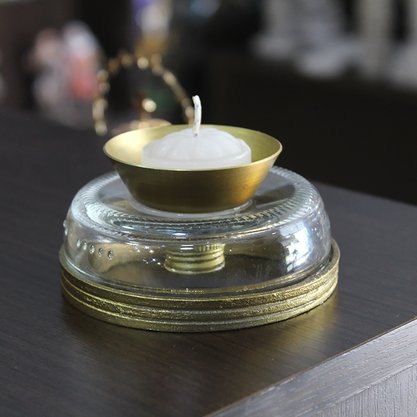 Porta Vela Vidro Duplo Vela Palito e Rechô Dourado - 4,5 Cm