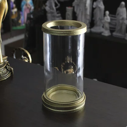 Porta Vela Vidro e Mármore com Pintura Dourada