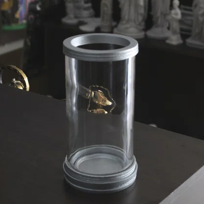 Porta Vela Vidro e Mármore com Pintura Prata