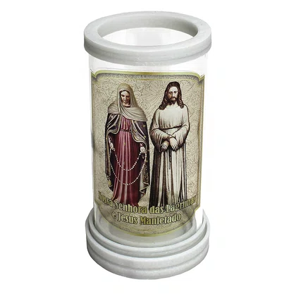 Porta Vela Vidro e Mármore Nossa Senhora das Lágrimas e Jesus Manietado