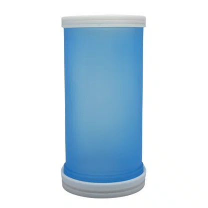 Porta Vela Vidro Jateado Azul Base Mármore