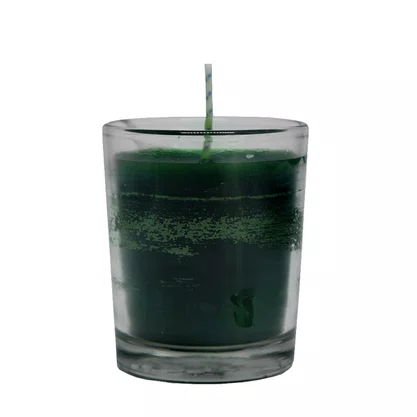 Porta Vela Vidro Jateado Base Mármore Natal Com Vela Verde Vidro