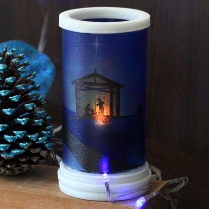 Porta Vela Vidro Jateado Base Mármore Natal Com Vela Verde Vidro