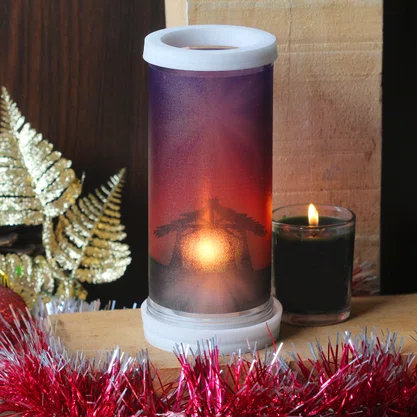 Porta Vela Vidro Jateado Base Mármore Natal F Com Vela Verde Vidro