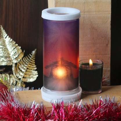 Porta Vela Vidro Jateado Base Mármore Natal F Com Vela Verde Vidro