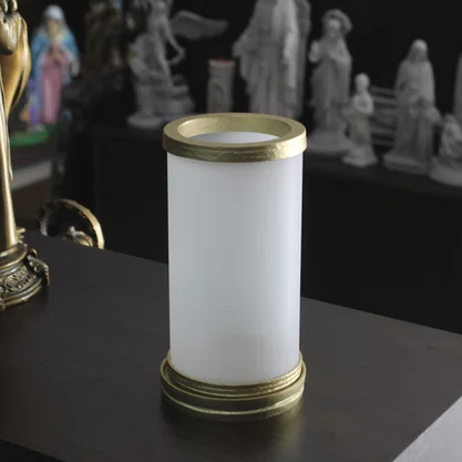 Porta Vela Vidro Jateado e Mármore com Pintura Dourada