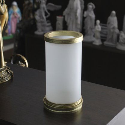 Porta Vela Vidro Jateado e Mármore com Pintura Dourada