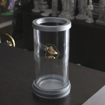Porta Vela Vidro e Mármore com Pintura Prata