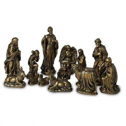 Presépio 14 Peças de Mármore com Pintura em Bronze Medidas Diversas