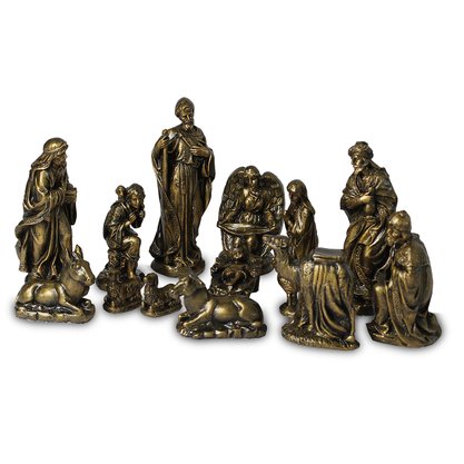 Presépio 14 Peças de Mármore com Pintura em Bronze Medidas Diversas