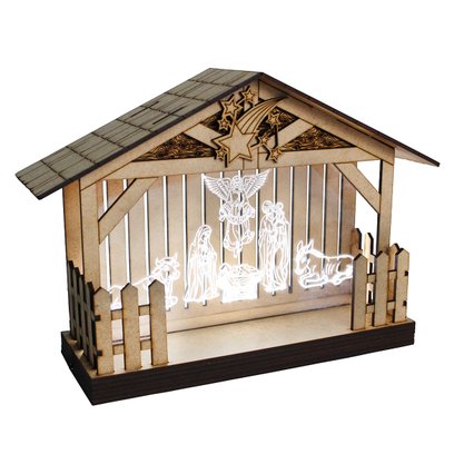 Presepio Madeira e Acrilico com Luz 22 X 8