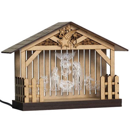 Presepio Madeira e Acrilico com Luz 22 X 8
