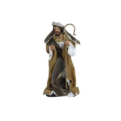 Presépio de Resina com Roupa Tecido Dourado e Marrom 11 Peças - 20 cm