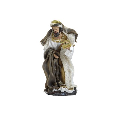 Presépio de Resina com Roupa Tecido Dourado e Marrom 11 Peças - 20 cm