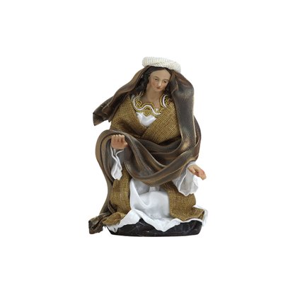 Presépio de Resina com Roupa Tecido Dourado e Marrom 11 Peças - 20 cm