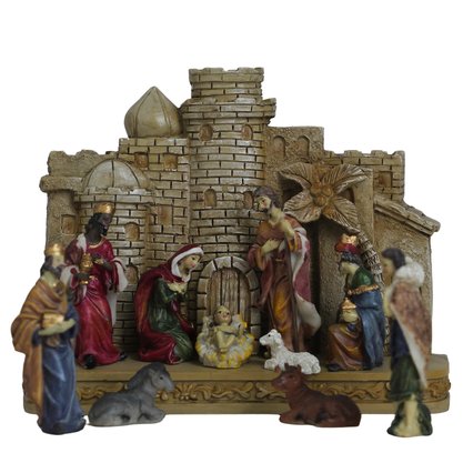 Presépio de Resina Importada 11 Peças Candelabro 3 Velas - 18 cm