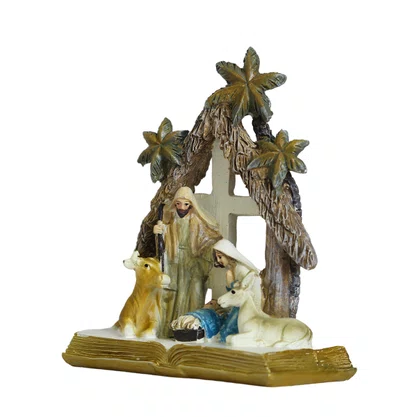 Presépio de Resina Importada Base Bíblia Cabana Areia - 12 cm