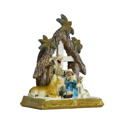 Presépio de Resina Importada Base Bíblia Cabana Areia - 12 cm