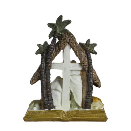 Presépio de Resina Importada Base Bíblia Cabana Areia - 12 cm