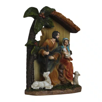 Presépio de Resina Importada Sagrada Família Sentada Areia - 20 cm