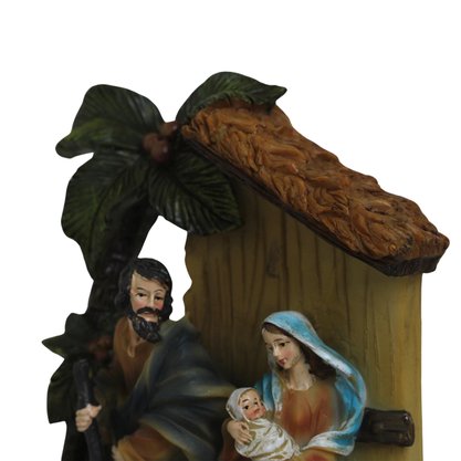 Presépio de Resina Importada Sagrada Família Sentada Areia - 20 cm