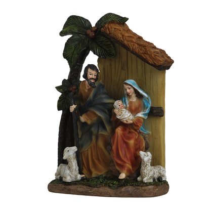 Presépio de Resina Importada Sagrada Família Sentada Areia - 20 cm