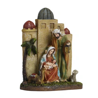 Presépio de Resina Importado Sagrada Família com Camelo e Carneiro - 21 cm